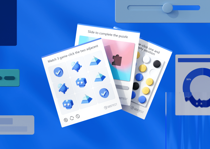 GeeTest Adaptive CAPTCHA interfaces showing several challenge formats